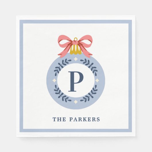 ブルーヴィンテージモノグラムクリスマスオーナメント スタンダードランチョンナプキン (正面)