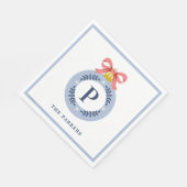 ブルーヴィンテージモノグラムクリスマスオーナメント スタンダードランチョンナプキン (角)