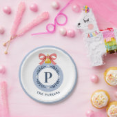 ブルーヴィンテージモノグラムクリスマスオーナメント ペーパープレート (パーティー)