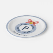 ブルーヴィンテージモノグラムクリスマスオーナメント ペーパープレート (アングル)