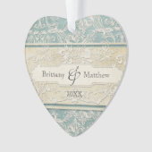 ブルーヴィンテージリフランスのージェンシーレースエ結婚ッチズ オーナメント (正面)