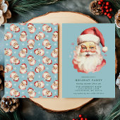 ブルーヴィンテージレトロサンタクロースクリスマスパーティー 招待状