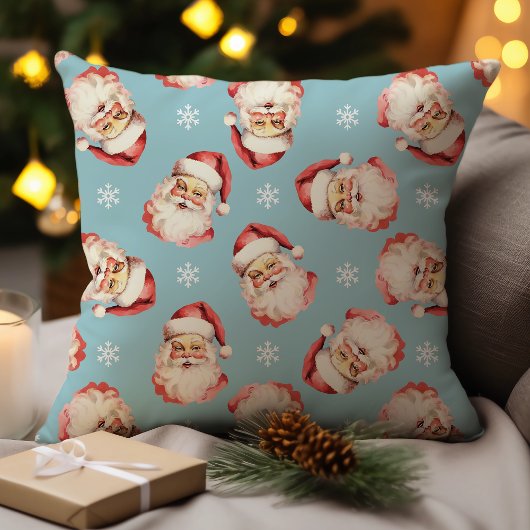ブルーヴィンテージレトロサンタクロースクリスマス クッション