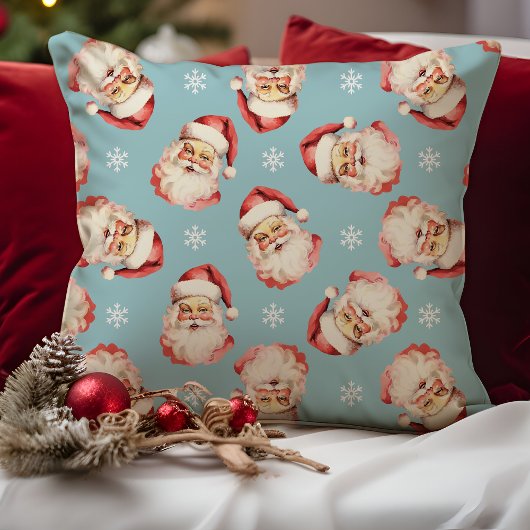 ブルーヴィンテージレトロサンタクロースクリスマス クッション
