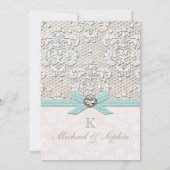 ブルーヴィンテージレースとパールグラマー結婚ズ 招待状 (裏面)