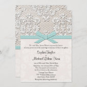 ブルーヴィンテージレースとパールグラマー結婚ズ 招待状 (正面/裏面)