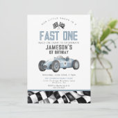 ブルーヴィンテージレースカー誕生日パーティーfor Boy 招待状 (スタンド正面)