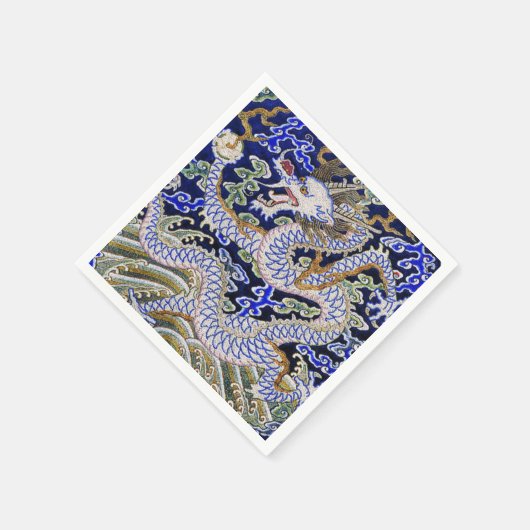 ブルーヴィンテージ中国のタトゥー刺繍龍 スタンダードカクテルナプキン (角)