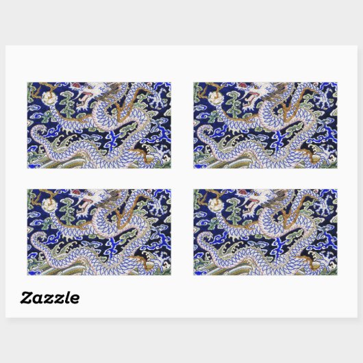 ブルーヴィンテージ中国のタトゥー刺繍龍 長方形シール (シート)