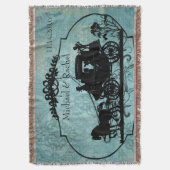 ブルーヴィンテージ新郎新婦の馬と乳母車スロー スローブランケット (正面縦)