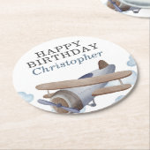 ブルーヴィンテージ機誕生日パーティー ラウンドペーパーコースター (アングル)