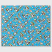 ブルーヴィンテージ水色イースターバニーエッグフローラ ラッピングペーパー (フラット)