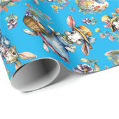 ブルーヴィンテージ水色イースターバニーエッグフローラ ラッピングペーパー (ロールコーナー)