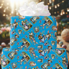 ブルーヴィンテージ水色イースターバニーエッグフローラ ラッピングペーパー