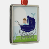ブルーヴィンテージ男の赤ちゃんベビーカー メタルオーナメント (右)