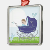 ブルーヴィンテージ男の赤ちゃんベビーカー メタルオーナメント (左)