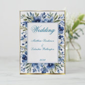 ブルーヴィンテージ結婚フローラの美しい白 招待状 (スタンド正面)