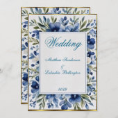 ブルーヴィンテージ結婚フローラの美しい白 招待状 (正面/裏面)