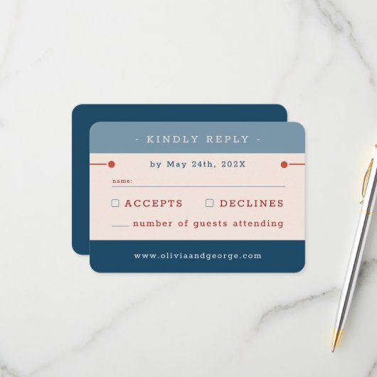 ブルーヴィンテージ結婚式 出欠カード (正面/裏面インサイチュ)