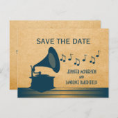 ブルーヴィンテージ蓄音機の日付はがきを保存 案内ポストカード (正面/裏面)