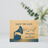 ブルーヴィンテージ蓄音機の日付はがきを保存 案内ポストカード (スタンド正面)