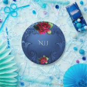 ブルーヴィンテージ装飾赤いバラ結婚ズ ペーパープレート (パーティー)