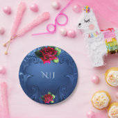 ブルーヴィンテージ装飾赤いバラ結婚ズ ペーパープレート (パーティー)