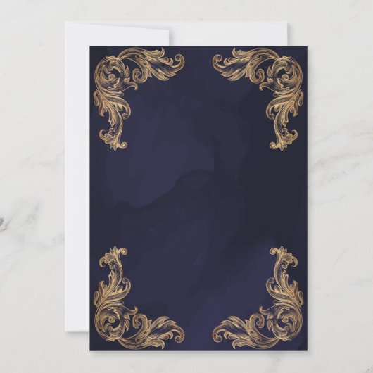 ブルーヴィンテージ金ゴールドコーナーイスラム結婚教徒 招待状 (裏面)