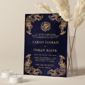 ブルーヴィンテージ金ゴールドコーナーイスラム結婚教徒 招待状