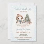 ブルーヴィンテージ雪だるまクリスマスボーイ赤ちゃんシャワー 招待状 (正面)