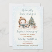 ブルーヴィンテージ雪だるまボーイクリスマス1st誕生日 招待状 (正面)