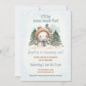 ブルーヴィンテージ雪だるまボーイ冬1st誕生日 招待状 (正面)
