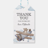 ブルーヴィンテージ飛行機ベビーシャワーありがとうお願い ギフトタグ (正面)
