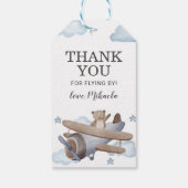 ブルーヴィンテージ飛行機ベビーシャワーありがとうお願い ギフトタグ (裏面)