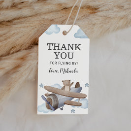 ブルーヴィンテージ飛行機ベビーシャワーありがとうお願い ギフトタグ