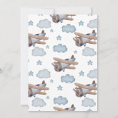 ブルーヴィンテージ飛行機少年の赤ちゃんシャワー 招待状 (裏面)