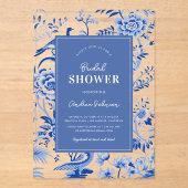 ブルーヴィンテージChinoiserie透明ブライダルシャワー アクリル招待状 (正面)