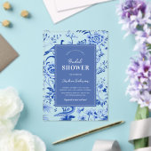 ブルーヴィンテージChinoiserie透明ブライダルシャワー アクリル招待状 (インサイチュ (ウェディング))