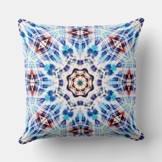 ブルー万華鏡のように千変万化するパターンの織り物と織り物のミックス クッション (裏面)
