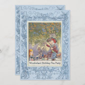 ブルー不機嫌ハッターズワンダーランド誕生日ティーパーティー 招待状 (正面/裏面)