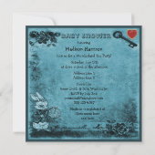 ブルー不機嫌ハッターワンダーランドティーパーティーベビーシャワー 招待状 (裏面)