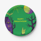 ブルー不気味ハローウィンパーティ ペーパープレート (正面)
