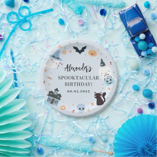 ブルー不気味誕生日紙プレート ペーパープレート (パーティー)