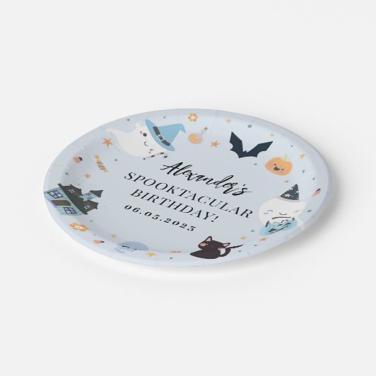 ブルー不気味誕生日紙プレート ペーパープレート (アングル)