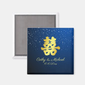 ブルー中国のス結婚の雪片の二重の幸福 マグネット (正面/裏面)