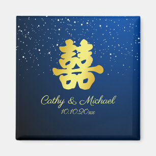 ブルー中国のス結婚の雪片の二重の幸福 マグネット