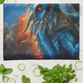 ブルー中国のドラゴンと火山 キッチンタオル (折り畳み)