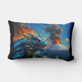 ブルー中国のドラゴンと火山 ランバークッション (裏面)