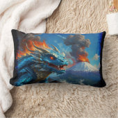 ブルー中国のドラゴンと火山 ランバークッション (ブランケット)