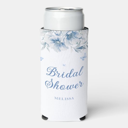 ブルー中国のフローラモダンブライダルシャワーカスタム スリム缶クーラー (Seltzer正面)
